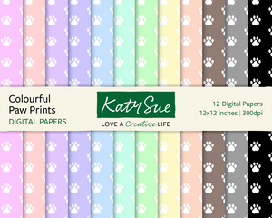 Colourful Paw Prints | 12x12 Digital Papers