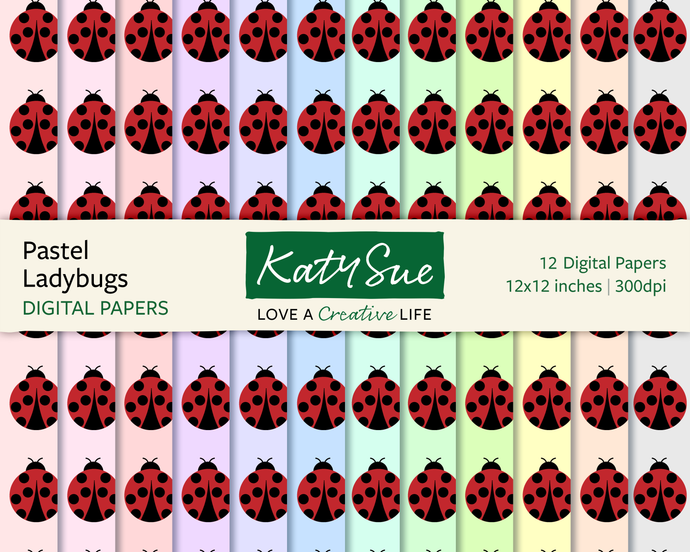 Pastel Ladybugs | 12x12 Digital Papers
