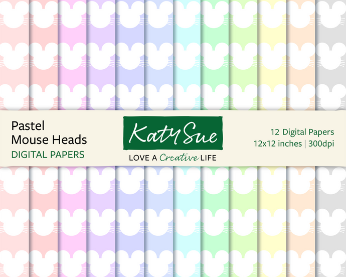 Pastel Mouse Heads | 12x12 Digital Papers