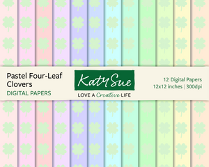 Pastel Four Leaf Clovers | 12x12 Digital Papers