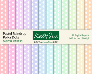 Pastel Raindrop Polka Dots | 12x12 Digital Papers
