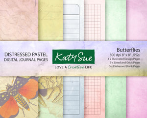 Distressed Pastel Butterflies | Digital Journal Pages